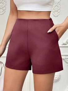 SHEIN Cottnline 女士纯色休闲抽绳腰夏季短裤，百搭 - 藕粉色 - 查看 2