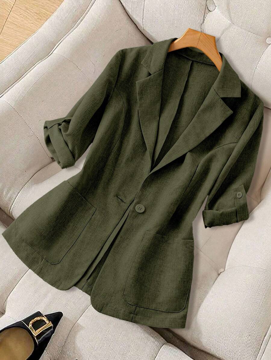 Franclia Women's Casual Fashion Lapel Pocket Sleeve Hem Thin Suit Jacket