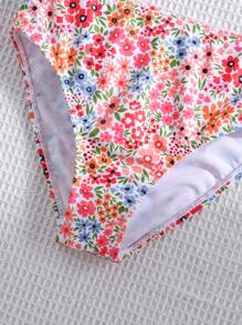 SHEIN Set Baju Renang Pantai untuk Anak Perempuan Remaja Motif Bunga Kecil Biru dengan Tali Tipis - MultiWarna - View 4