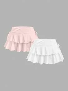 Soleia 2pcs Set Women's Casual Minimalist Ruched Waist A-Line Skirt,Concert Outfit Women,Cruise Outfits Women,Club Outfits Women Sexy