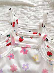 SHEIN Leap Crew 3件套新生女宝宝夏季可爱针织格子碎花连体衣套装 - 粉色 - 查看 5