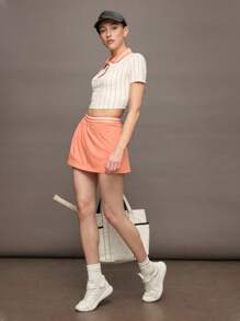 Activina 女士条纹短袖运动 Polo 衫，夏季时尚 - 橘色 - 查看 4