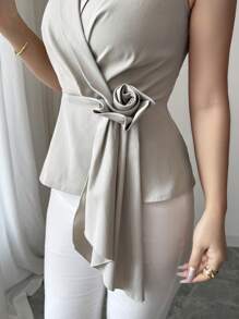 SHEIN Unity Women Sleeveless Shirt With Tie Design, Slimming And Elegant - Grey - View 4
