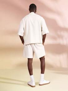 SUMWON Bộ đồ Linen Look Summer Lounge Co-Ord Set Áo sơ mi tay ngắn Beach Resort Quần short thoải mái Bộ đồ hai mảnh giải trí cho kỳ nghỉ Đảo - Màu Khaki - Xem 2