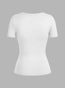 SHEIN EZwear 女式深 V 领紧身休闲短袖上衣和长袖打底 T 恤三件套，适合春夏季 - 彩色 - 查看 4