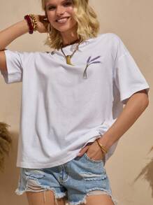 Bóhologie Boho Bohemela Womens Clothing Women Summer Clothes 100%Cotton T-Shirt Women Solid Color Embroidery Detailed Short Sleeve T-Shirts White Casual Boho Style Germany Seaside Holiday, Suitable For Everyday, Out Of The Street, Holiday And Other Occasions To Wear - White - View 5