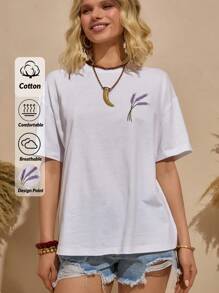 Bóhologie Boho Bohemela Womens Clothing Women Summer Clothes 100%Cotton T-Shirt Women Solid Color Embroidery Detailed Short Sleeve T-Shirts White Casual Boho Style Germany Seaside Holiday, Suitable For Everyday, Out Of The Street, Holiday And Other Occasions To Wear - White - View 1