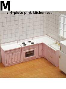 1:12 迷你娃娃屋厨房橱柜套装/白色冰箱/白色座椅套装微型食物游戏模型，炉灶水槽台面组合微型娃娃屋厨房家具，迷你家具微型模型厨房场景游戏屋玩具 - 彩色 - 查看 4