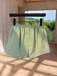 Chiquease Women's Vintage Style Inelastic Striped Button Elastic Waist Mini Shorts