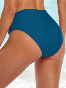 SHEIN Swim 纯色下装，简约沙滩/度假泳衣 - 水鴨藍 - 查看 2