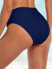 SHEIN Swim 度假海滩纯色简约泳裤 - 藏蓝色 - 查看 2