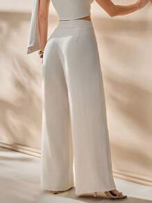 CLARA VERO Pantalones largos de verano para mujer, de cintura alta, estilo holgado y pernera ancha, de color liso