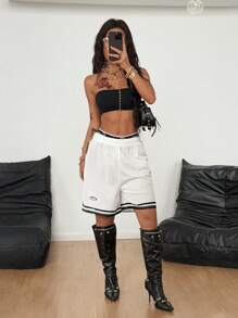 Coolane Women's Spring/Summer Streetwear Sportswear Breathable Mesh Sport Black Shorts ,Basketball Shorts,Flowy Shorts - White - View 4
