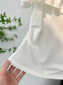 SHEIN Clasi Áo thun bó tay ngắn hở vai cổ chữ V họa tiết boho phong cách nghỉ dưỡng thường ngày cho nữ - trắng - Xem 4