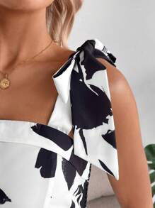 SHEIN Maternity Camisole Dress, Fashionable For Summer Summer Outfits For Women Women's Floral Print Spaghetti Strap Short Elegant Dress - Black and White - View 7