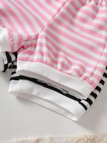 4-Piece Baby Girl Casual Versatile Striped Sleeveless Top And Pants Set Suitable For Spring And Summer Daily Wear - Multicolor - View 8