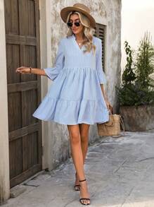 SHEIN Tall Women's Striped Print Doll Dress, Mid Sleeve Casual Vacation Everyday Dress - Multicolor - View 4