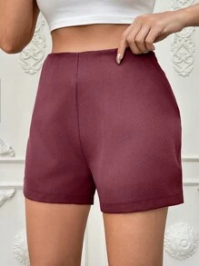 SHEIN Cottnline 女士纯色休闲抽绳腰夏季短裤，百搭 - 藕粉色 - 查看 5