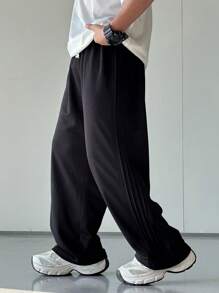 1-Pack Teen Boy Casual Sports College Black Straight Trousers With Side Toothpick Folds Suitable For Back To School Suitable For Birthday Parties, Evening Parties, Performances, Weddings, Baptisms, Opening Ceremonies Daily Suitable For Daily Use Suitable For School Suitable For Travel Suitable For Sports Suitable For Spring And Summer Seasons