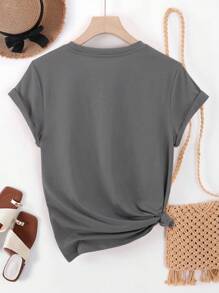INAWLY Women's Palm Tree Print Round Neck Casual Short Sleeve T-Shirt - Dark Grey - View 2