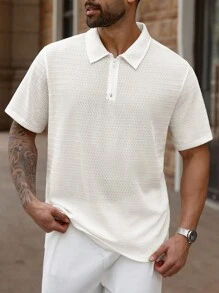 Manfinity Homme Plus Size Men's Solid Color Simple Short Sleeve Polo Shirt, Casual Everyday Wear - White - View 4