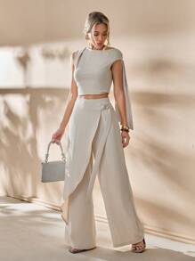 CLARA VERO Pantalones largos de verano para mujer, de cintura alta, estilo holgado y pernera ancha, de color liso