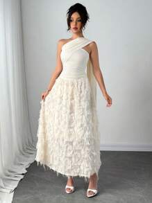 Airlisse Abito da donna elegante e fluido, con toppework arricciato, motivo floreale a strati, adatto per vacanze