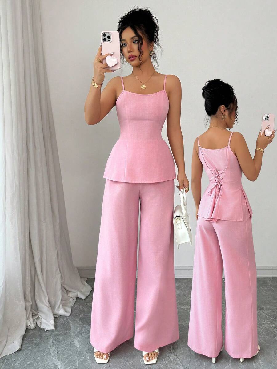 Elenzga Women Two Pieces Outfits For Daily Wear - Pink - View 1