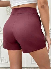 SHEIN Cottnline 女士纯色休闲抽绳腰夏季短裤，百搭 - 藕粉色 - 查看 3