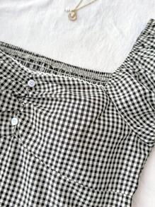 SHEIN TEENGIRL 黑白复古格子荷叶边A字上衣，休闲学院风 - 黑與白 - 查看 6