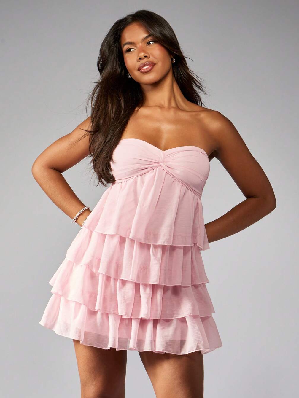 strapless ruffled mini dress Toperth Yellow Strapless Tiered Ruffle Mini Dress  Toperth