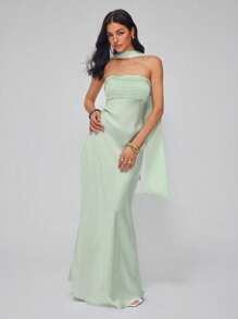 Roylia Women's Elegant Party Tie-Strap Sleeveless Long Fitted Dress, Green