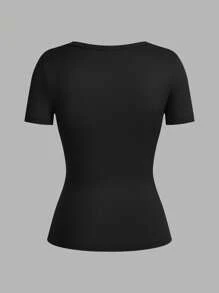 SHEIN EZwear 女式深 V 领紧身休闲短袖上衣和长袖打底 T 恤三件套，适合春夏季 - 彩色 - 查看 8