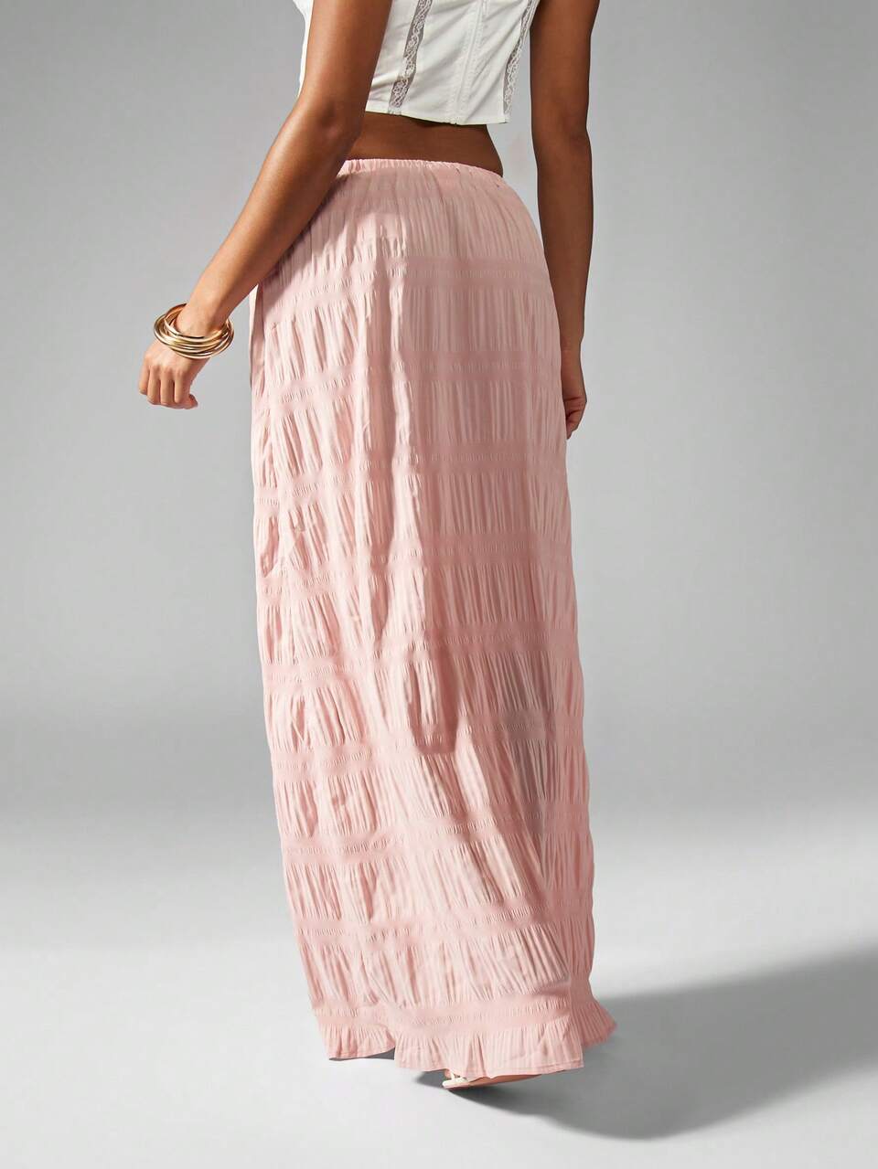 MISSGUIDED Bohemian Textured Crinkle Maxi Skirt Summer Beachwear Resort Wear Long Flowy Loungewear Drawstring Elastic Waist Travel Casual Party Holiday