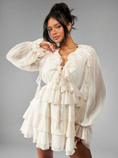 white sheer flowy dress Sheer Overlay Long Dress