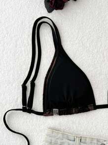 SHEIN Swim Curve 大码女式黑色蕾丝泳衣上衣 - 黑色 - 查看 5
