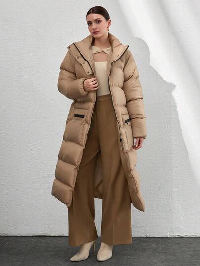 EURMUSE Long Winter Padded Jacket, Stone Quilted Maxi, Minimal Winter Long, Simple Down Essential, Casual Length Puffer, Urban Down Maxi, Pure Form Essential, Waterproof Fabric