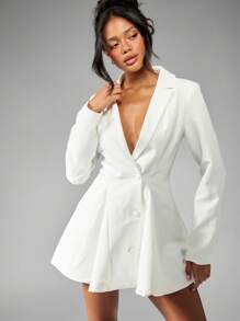 MISSGUIDED Elegant Blazer Mini Dress Fit And Flare Long Sleeve Wedding Guest Winter Fall Spring Professional Office Business Party Button Front - White - View 5