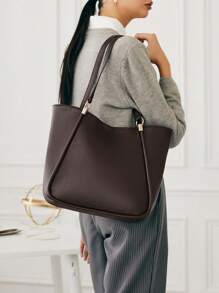 SHECARRY 女士复古休闲手提包，百搭时尚，引人注目的女士工作包 - 咖啡棕 - 查看 7