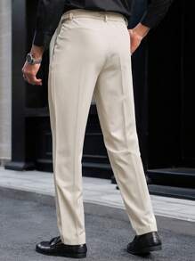 Manfinity Bizformal Men's Solid Color Pleated Straight Leg Casual Pants With Pockets, Fall