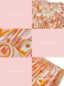 LUVLETTE Soft Rayon Pink Romantic Paisley Vacation Patterned Short-Sleeve Basic Bow Tie Rope Top & Pants Loungewear Airy Pajama Set Pants With Pockets Bridal Intimates - Dusty Pink - View 3