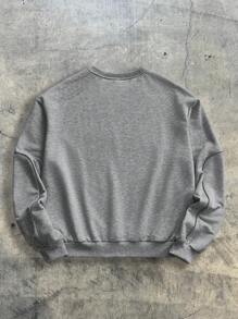 AXEPEAK Men's Loose Fit English Letter Print Crew Neck Long Sleeve Pullover Sweatshirt, For Fall Winter - Grey - View 2