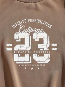 AXEPEAK Men's Loose Fit Round Neck English Letter Print Long Sleeve Pullover Sweatshirt, For Fall Winter - Coffee Brown - View 4