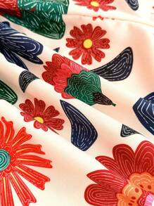 SHEIN 少女无袖镂空印花连体裤，适合情人节、毕业季、婚礼、度假、海滩等场合 - 杏色 - 查看 6