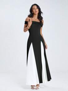 SHEIN PETITE 优雅性感黑色针织无袖抹胸长裙，女式 A 字钢琴裙 - 黑色 - 查看 6