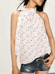 INAWLY Women's Elegant Polka Dot Print Tie Neck Sleeveless Top, Summer - Apricot - View 5