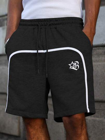 PAVTROS Manfinity Streetrush Men's Drawstring Waist Shorts With Star Print And Striped Tape Design Men S Clothing Men Shorts Men Clothing Men Shorts