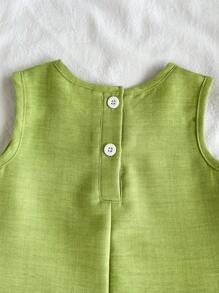 Vintaside Kids 2件套女婴休闲可爱蝴蝶结无袖上衣和裤子套装 - 綠色 - 查看 4