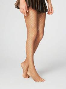 ROMWE Grunge Punk 1 par de calcetines de rejilla con diamantes de imitación calados en estilo Academia Oscura