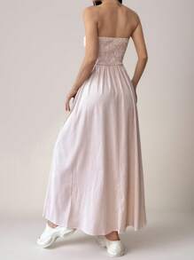 MainGRL Women Summer Striped Print Bandeau Sleeveless Dress Gown - Baby Pink - View 2